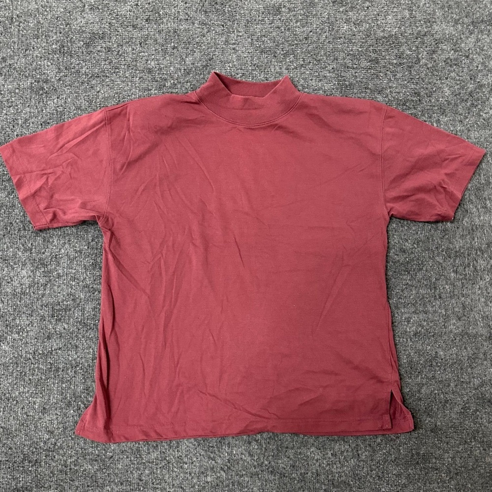Unbranded Mock Neck Shirt Womens Size L Burgundy Short Sleeve Solid Casual Tee